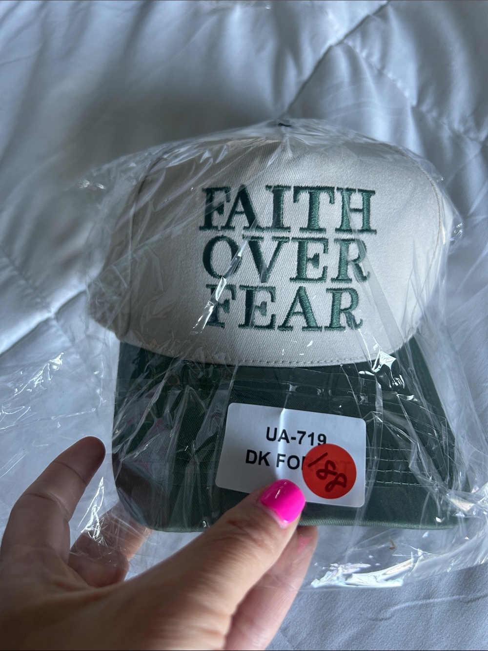 Brand new! Faith Over Fear Two-Tone Trucker Hat - White & Green